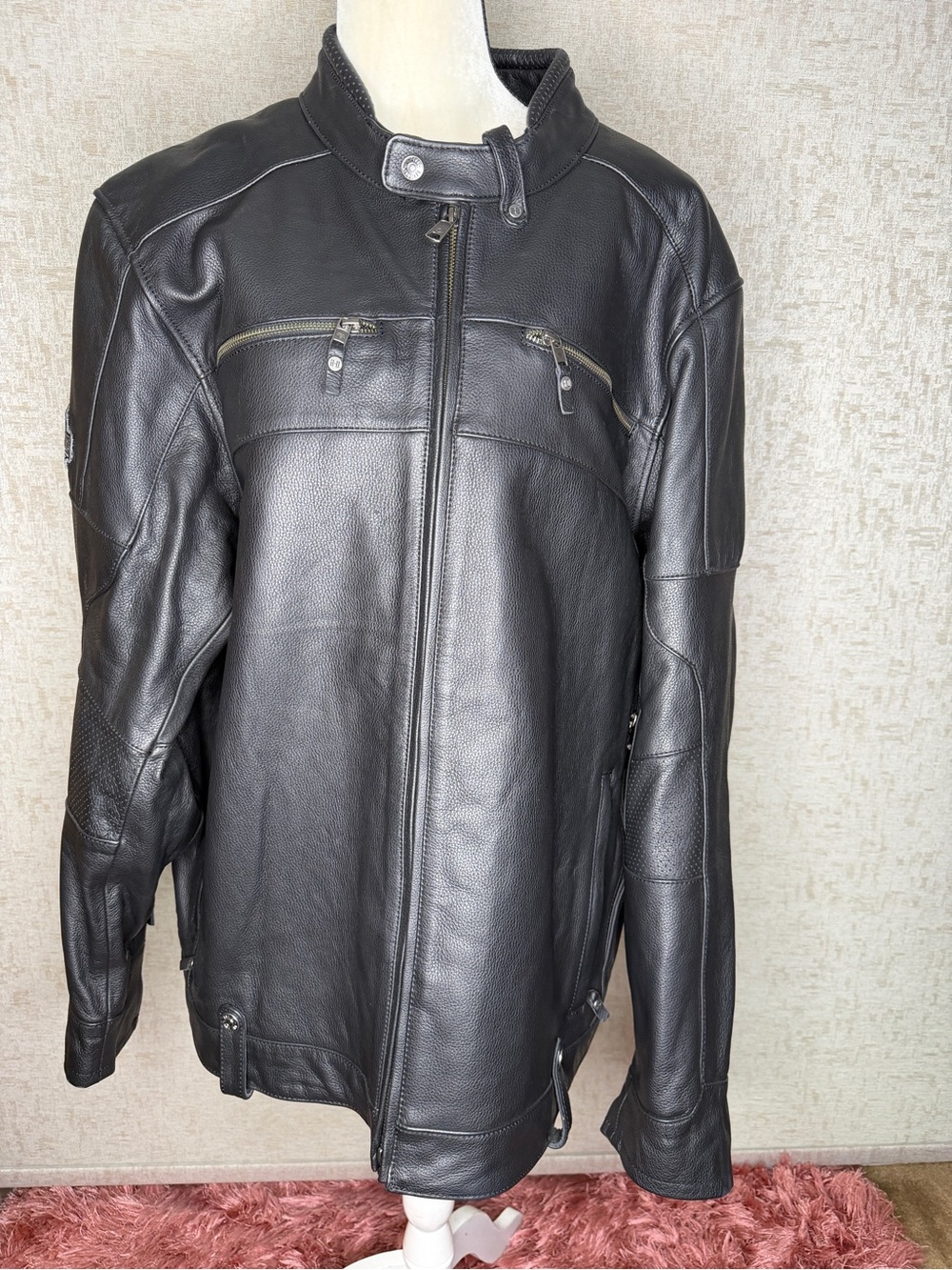 Harley-Davidson Black Leather Moto Jacket with Zip Pockets
